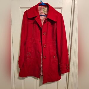 Tulle Women's Vintage Red Wool Pea Coat